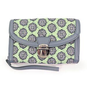 Vera Bradley Ultimate Wristlet in Nomadic Blossoms Gray & Green Clutch w/ Strap
